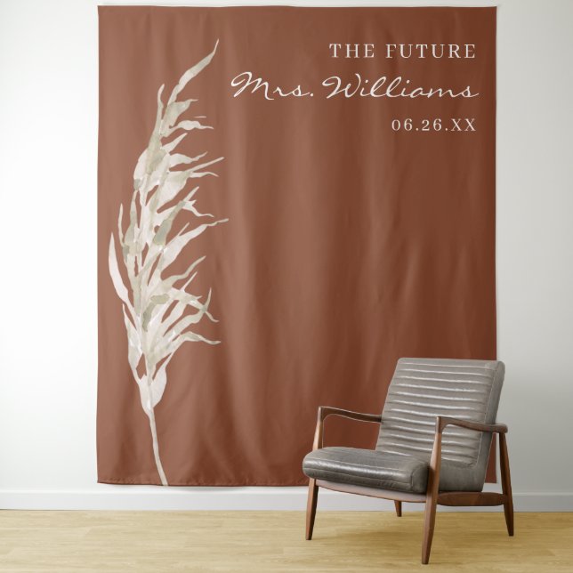 Bohemian Terracotta Pampas Grass Bridal Backdrop Tapestry (In Situ)