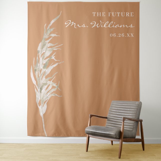 Bohemian Terracotta Pampas Grass Bridal Backdrop Tapestry (In Situ)