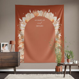 Bohemian terracotta pampas grass stylish wedding tapestry