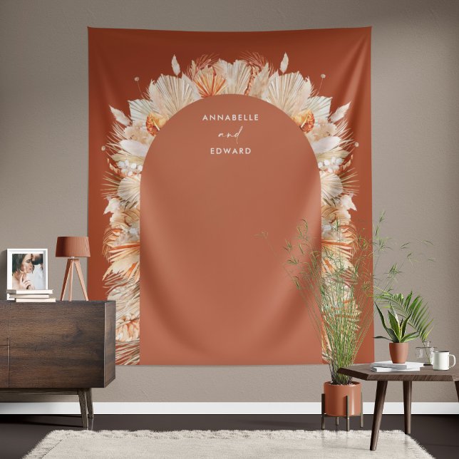 Bohemian terracotta pampas grass stylish wedding tapestry (Creator Uploaded)