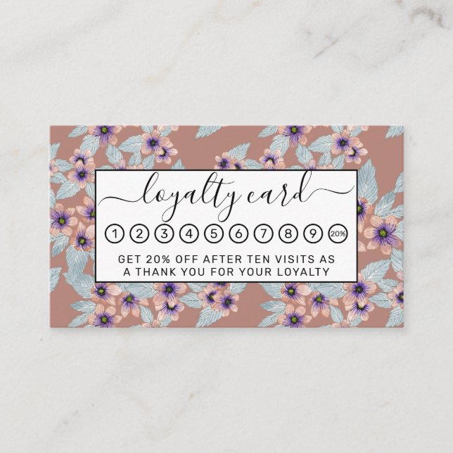 Bohemian Terracotta Pink Flowers Watercolor Loyalty Card (Front)