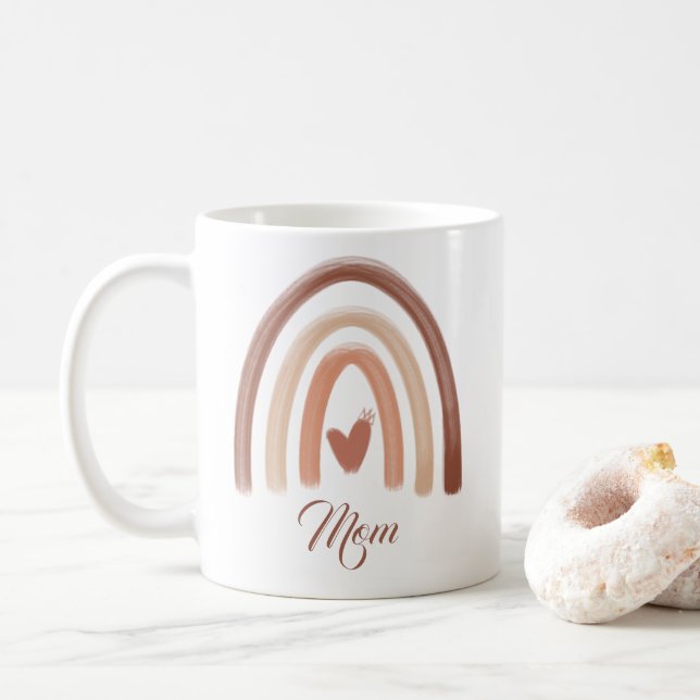 bohemian terracotta watercolor rainbow heart mum coffee mug (With Donut)