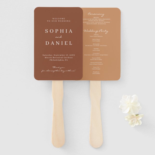 Bohemian Terracotta Wedding Program Fan (Front and Back)