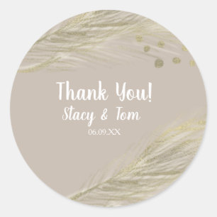 Bohemian Thank You Pampas Gold Natural Classic Round Sticker