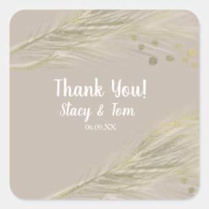 Bohemian Thank You Pampas Gold Natural Square Sticker