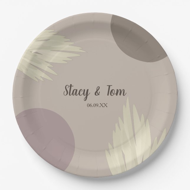Bohemian Thank You Pampas Shapes Natural Paper Plate (Front)