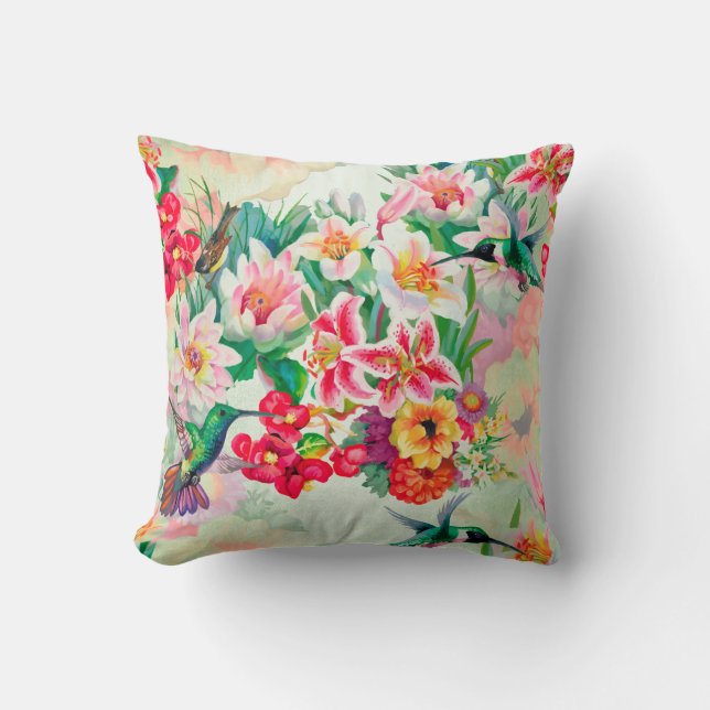 Bohemian Thunder-Bird Tropical Mint Green Flowers Cushion (Front)
