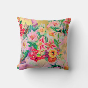 Bohemian Thunder-Bird Tropical Mint Pink  Flowers Cushion