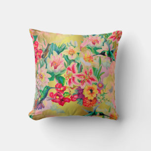 Bohemian Thunder-Bird Tropical Turquoise Flowers Cushion