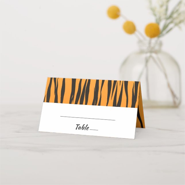 Bohemian Tiger Stripe Black Gold Wedding Stripe Place Card (Front)