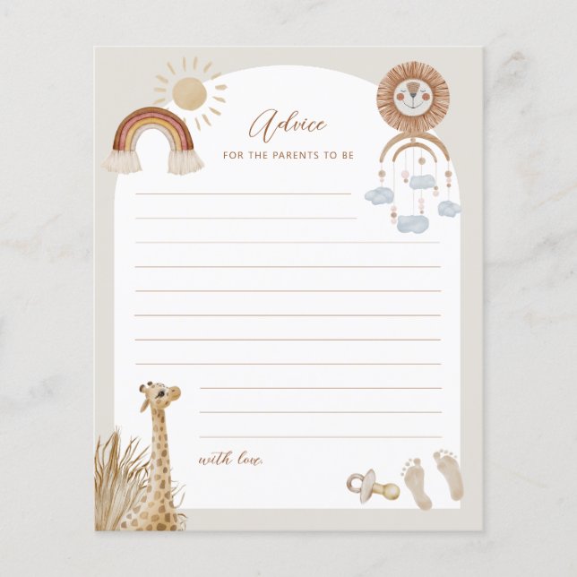 Bohemian Toys Giraffe Sun Advice for parents to be Flyer (Front)