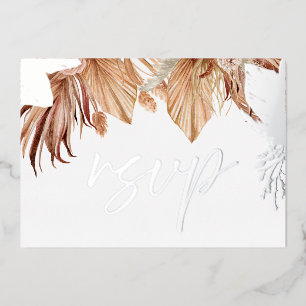 Bohemian Trendy Floral Wedding Silver Foil RSVP