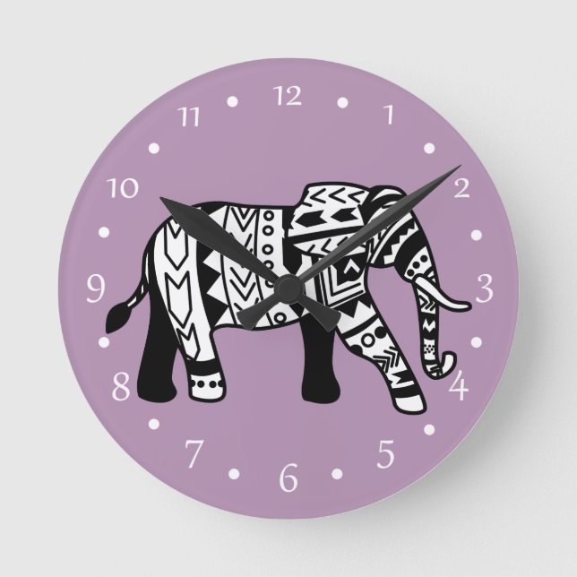 Bohemian Tribal Elephant Round Clock (Front)