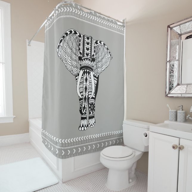 Bohemian Tribal Elephant Shower Curtain (In Situ)