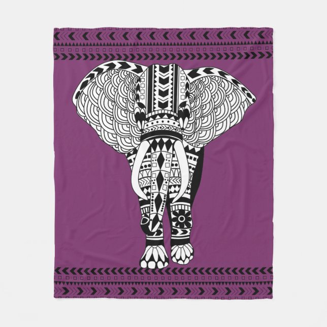 Bohemian Tribal Geo Elephant Fleece Blanket (Front)