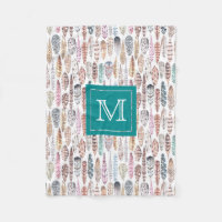Bohemian Tribal Watercolor Feathers Monogram