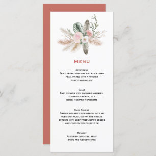 Bohemian Tropical Feathers Pampas Grass Wedding Menu