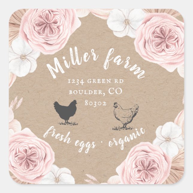 bohemian tropical floral farmhouse egg carton square sticker (Front)