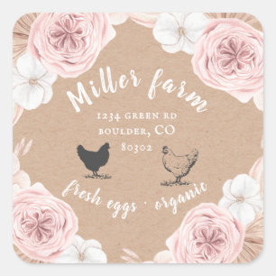 bohemian tropical floral farmhouse egg carton square sticker
