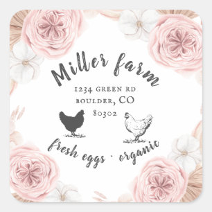 bohemian tropical floral farmhouse egg carton square sticker
