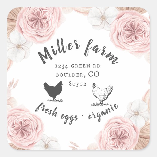 bohemian tropical floral farmhouse egg carton square sticker (Front)