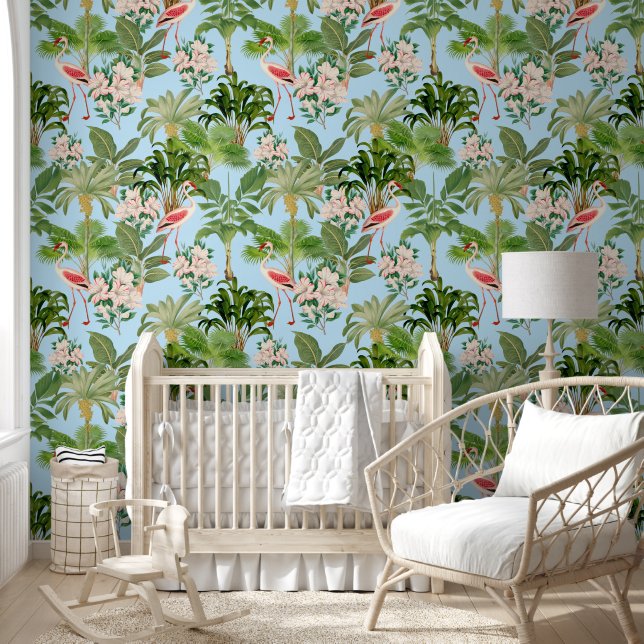 Bohemian Tropical Vintage Animals Plants Pattern Wallpaper (Kids)