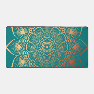 Bohemian Turquoise Peach Mandala Desk Mat