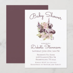 Bohemian Unicorn Baby Shower   Wine Boho Floral Invitation