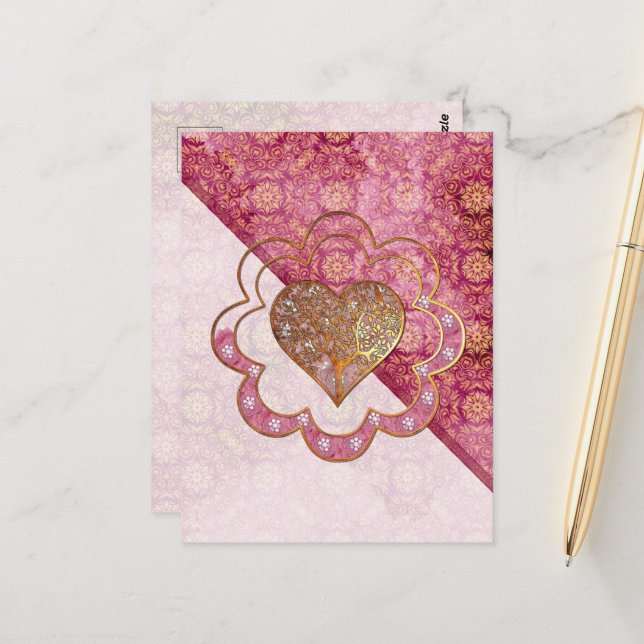 Bohemian Valentine Whimsey 3D  Postcard (Front/Back In Situ)