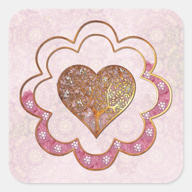 Bohemian Valentine Whimsey 3D VALENTINES WEDDINGS Square Sticker (Front)