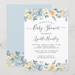 Bohemian Vanilla Blue Floral Baby Shower Invitation