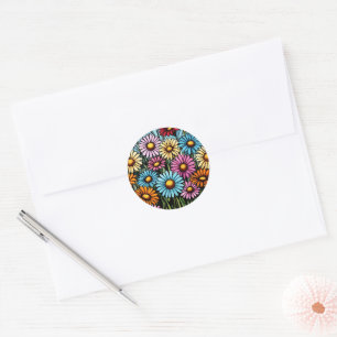 Bohemian Vibrant Daisies - Stained Glass Look Classic Round Sticker