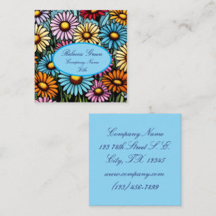 Bohemian Vibrant Daisies - Stained glass Look Square Business Card
