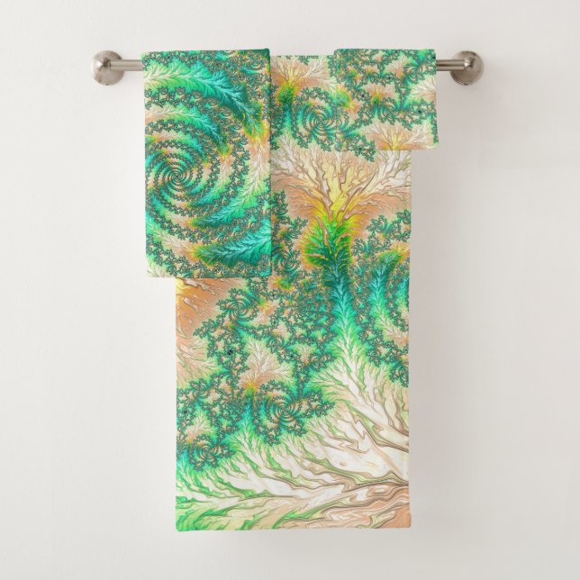 Bohemian Vibrant Trippy Fractal Abstract Spiral  Bath Towel Set (Insitu)