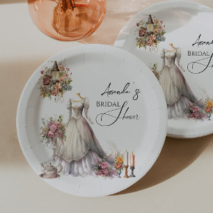 Bohemian Victorian Wedding Dress Tea Bridal Shower Paper Plate