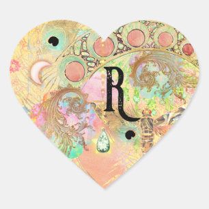 Bohemian vintage art unique hippie pastel whimsica heart sticker