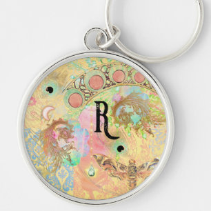 Bohemian vintage damask feather hippie chic pastel key ring