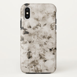 Bohemian vintage elegant white grey roses floral iPhone x case