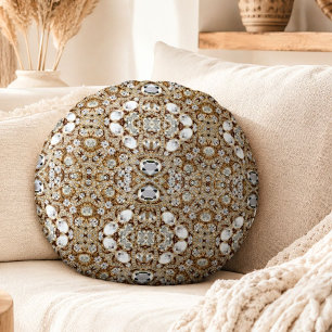 bohemian vintage fashion silver black and gold round cushion