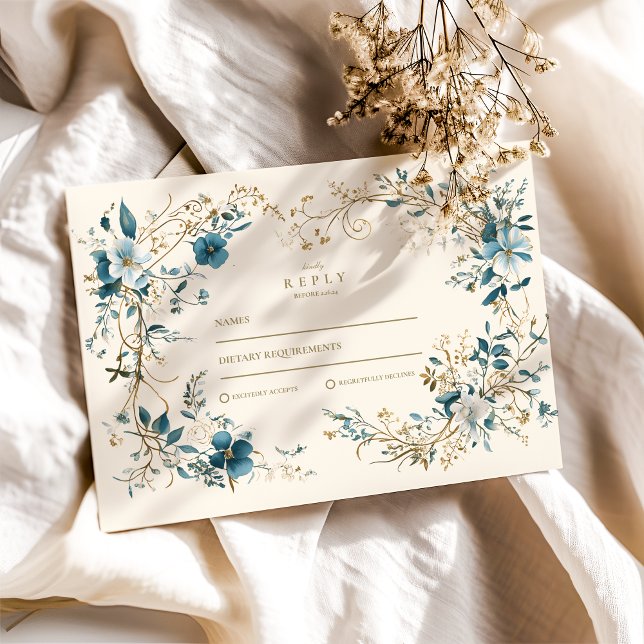 Bohemian Vintage Floral Fern Wedding RSVP Card (Creator Uploaded)