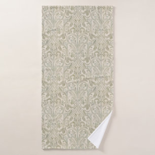 Bohemian Vintage Sage Damask Bath Towel