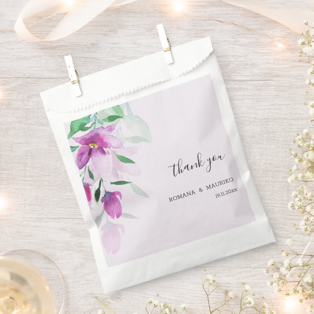 Bohemian Violet Watercolor Art Flowers Favour Bags (Clipped)