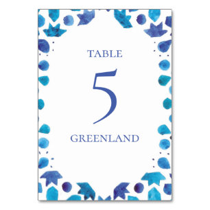 Bohemian Watercolor Blue Tile Table Number
