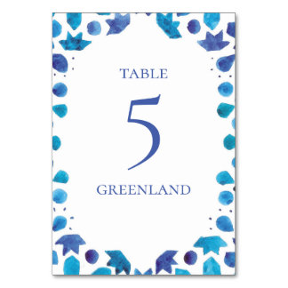 Bohemian Watercolor Blue Tile Table Number