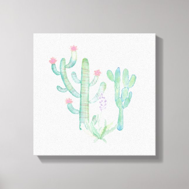 Bohemian Watercolor Cactus Canvas Print (Front)