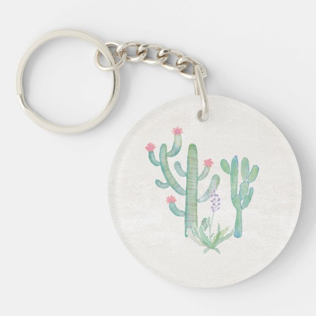 Bohemian Watercolor Cactus Key Ring (Front)