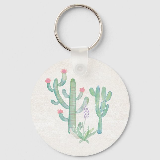 Bohemian Watercolor Cactus Key Ring (Front)