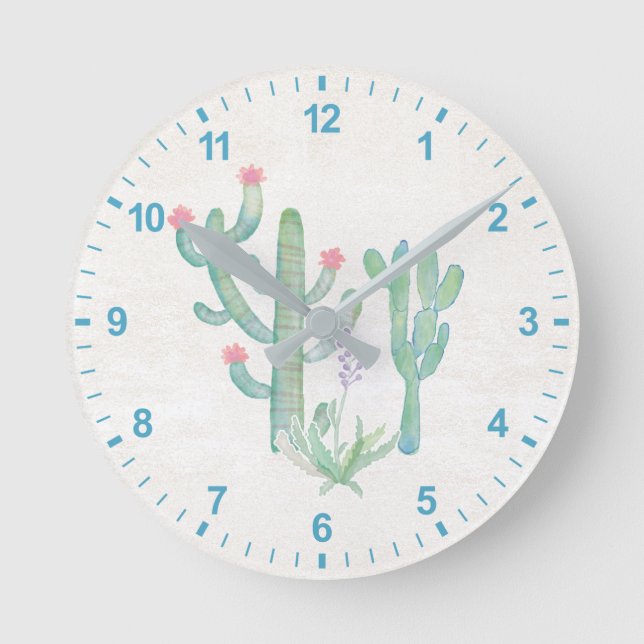 Bohemian Watercolor Cactus Round Clock (Front)