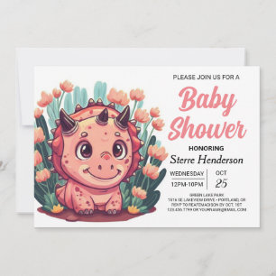 Bohemian Watercolor Dinosaur Girl Baby Shower Invitation