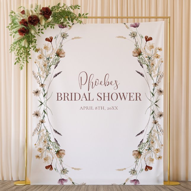 Bohemian Watercolor Floral Bridal Shower Backdrop Tapestry (Creator Uploaded)